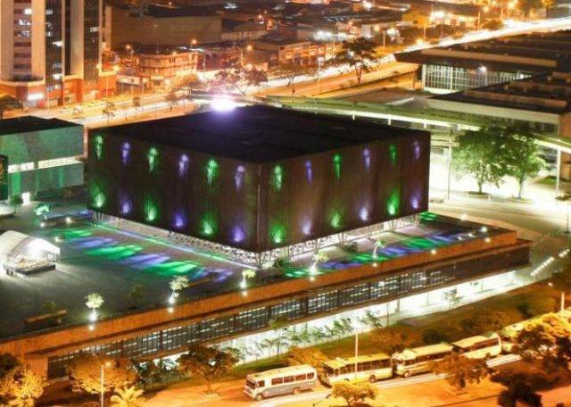 Plaza Mayor Medellin venue in Columbia lit up at night