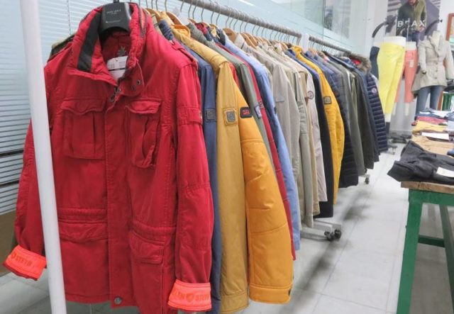 Apparel showroom with colourful jackets