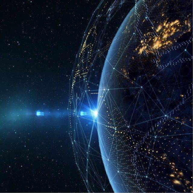 Photo of earth from space with connective nodes