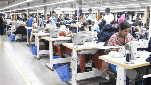 Production floor in a garment factory in Bangladesh