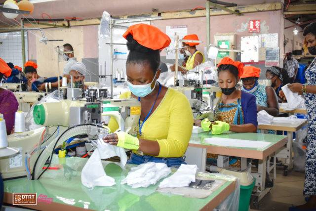 Production floor in a garment production factory in Ghana